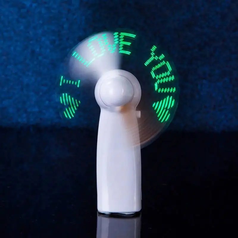 Message personnalisé Programmable Led, Mini ventilateur de poche Portable batterie pratique lumière Led effet ventilateur à main Logo avec lumière Led/
