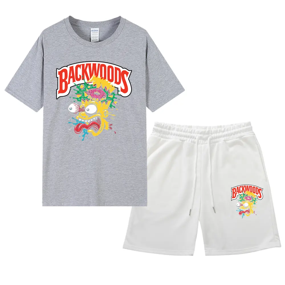 Promotional Price 100% Cotton Custom Printed Backwoods Cookie Graphic Breathable Soft Men T Shirt And Short Pants Set