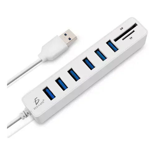 Multi-connector USB 2.0 Hub 6 Ports With SD/TF Reader White Color