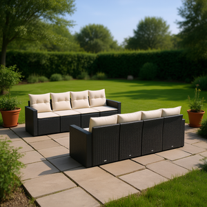 Cream White And Black Garden <b>Sofa</b> Set 9 Seater Elegant Outdoor Furniture Ensemble Weather Resistant <b>Rattan</b> - Product Image 2