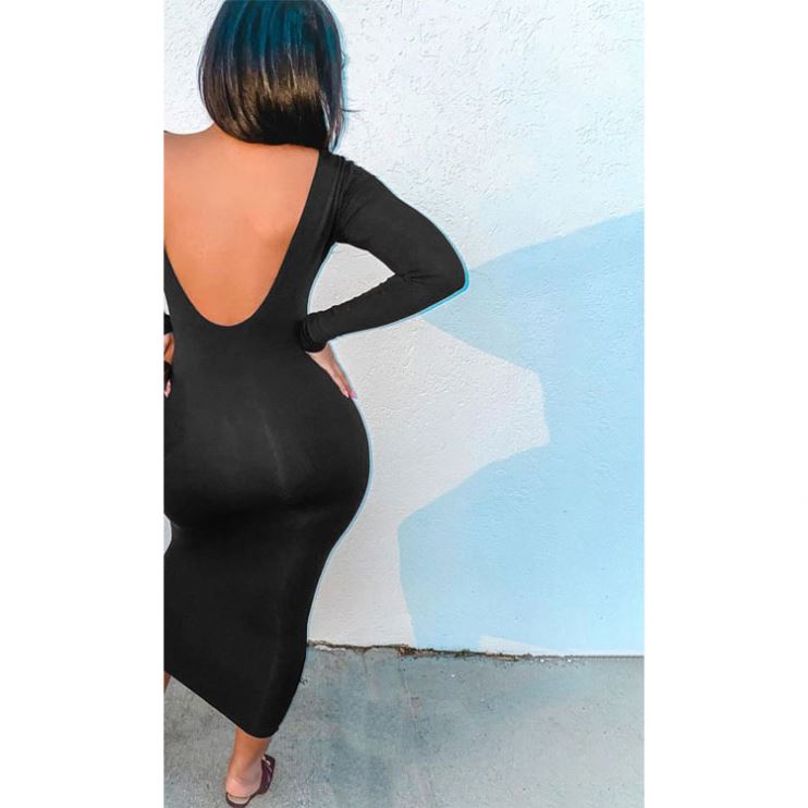 navy blue dress for baby girl Shop Our Spring Sexy Solid Color Backless Long Sleeves Dress