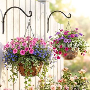 Crochets muraux pour plantes, ensemble de 4 pièces noirs, pour suspendre des paniers de fleurs, utilisation en extérieur - Product Image 1