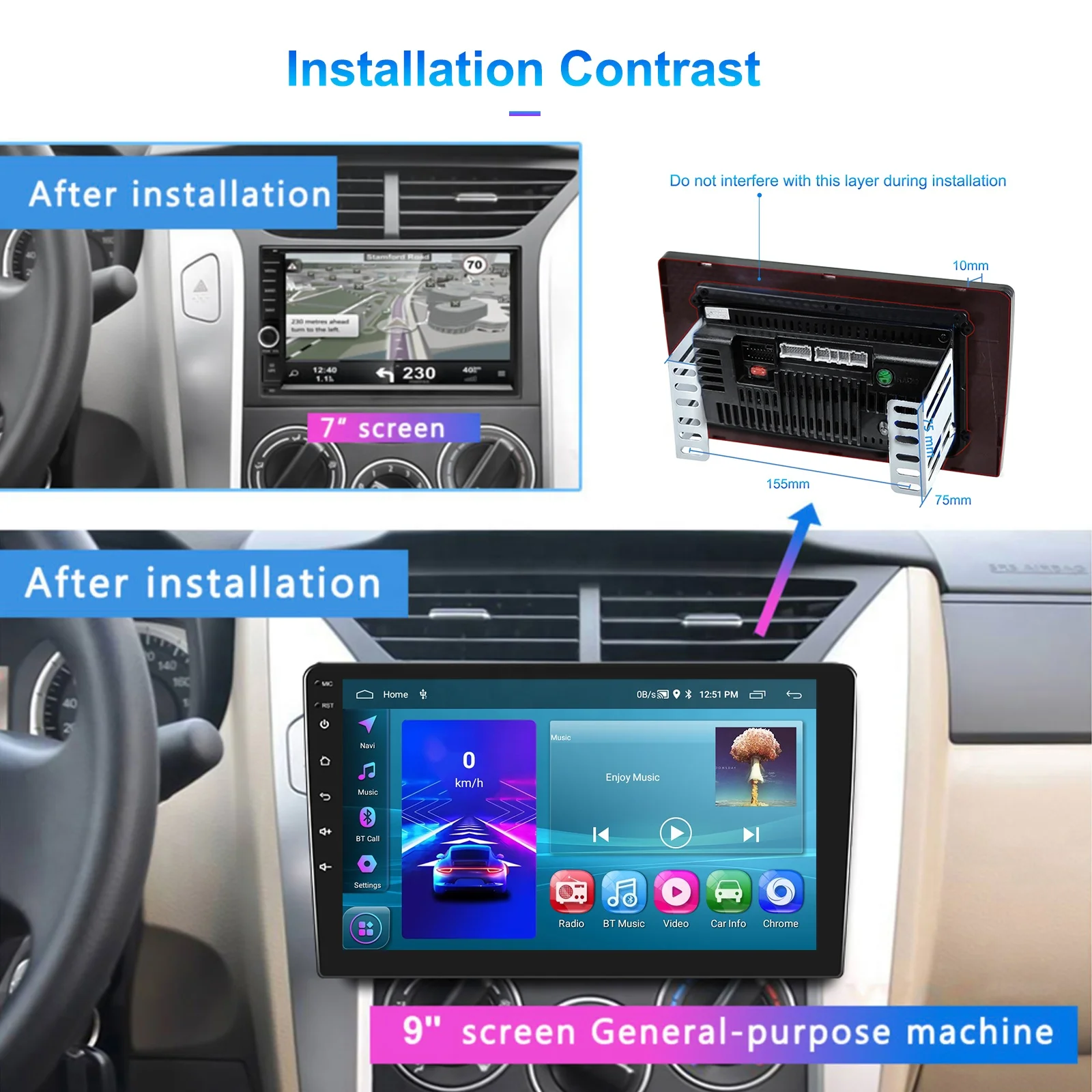 Podofo Carplay Android Auto Autoradio Android pour Peugeot 308/408 2010-2013, 9 Écran Tactile
