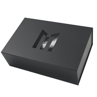 Boîte d'emballage en carton rigide pliable de luxe avec logo personnalisé, boîte à fermeture magnétique noire, boîte cadeau magnétique