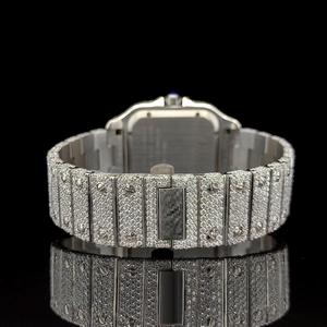 Reloj de pulsera de lujo con diamantes incrustados, esfera cuadrada con números romanos, brazalete plateado, bisel de cristal, reloj unisex. - Product Image 2