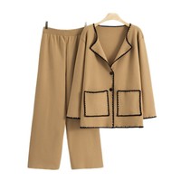 Ensemble tricoté cardigan automne pour femme, ensemble 2 pièces ample avec poches, hauts à manches longues et pantalon long, couleur unie, style boutonné, tenues décontractées