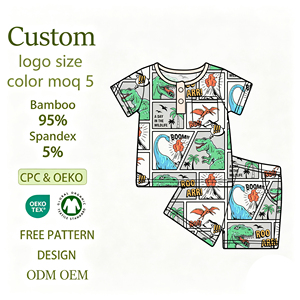 Combinaison décontractée pour enfants, best-seller, imprimé dinosaure, deux pièces, confortable, 220 fibres de bambou - Product Image 1