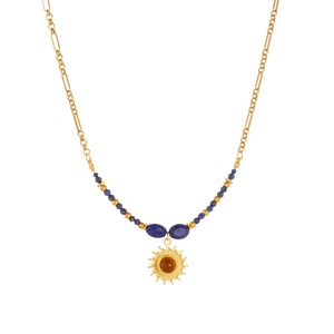 Lapis Lazuli Necklace Gold Sun Pendant Bezel Setting Everyday Wear Clavicle Chain Niche Retro Style - Product Image 5
