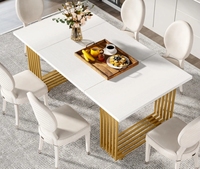 Table de salle à manger de luxe moderne avec toit en marbre sur les pieds en métal doré
