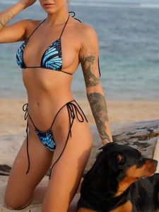Print on Demand Women Bikini Set Halter Triangle Top Push up Backless Two Piece Swimsuit Bathing Suit