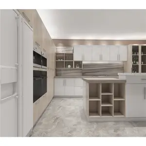 خزانات مطبخ حديثة تصميم مخصص عالي الجودة مزودة بطلاء نهائي أبيض تتجمع ذاتيًا
