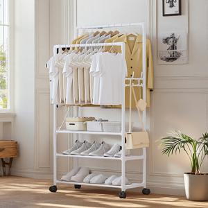 Séchoir en métal Double pôle manteau et chapeau suspendu étagère de rangement ménage multi-couches tissu et chaussures organisateur - Product Image 3