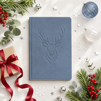 Carnet A5 personnalisé de Noël, couverture rigide, reliure filigranée, papier bleu ardoise, motif cerf, gaufrage à sec, 80 feuilles, impression numérique, cadeau d'entreprise