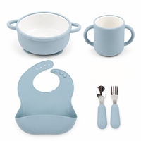 Lot de 6 pièces personnalisées en silicone et céramique pour bébé, sans BPA, comprenant assiette, bols, bavoir, cuillère et fourchette