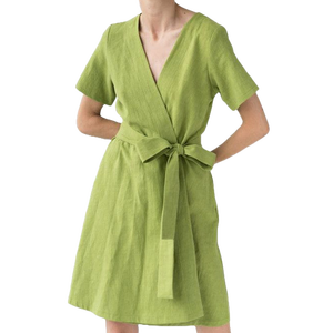 Pink <b>Linen</b> Beautiful <b>Dress</b> Latest <b>Dress</b> Casual Wear Wrap <b>Dress</b> - Product Image 2