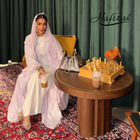 Ensemble Abaya Hafizah personnalisé en dentelle blanche brodée de fleurs, vêtements modestes pour femmes, tenue islamique de Dubaï, robe kaftan musulmane