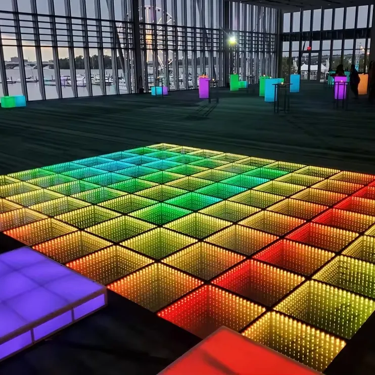 Pista de baile LED con espejo 3D portátil iluminada de vidrio templado RGB de alta calidad para discoteca de fiesta