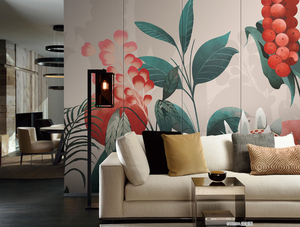 Carta da Parati Murale 3D Personalizzata con Motivi Naturali, Dipinta a Mano con Foglie Botaniche, Fiori e Uccelli, Adesivo Murale Decorativo - Product Image 2