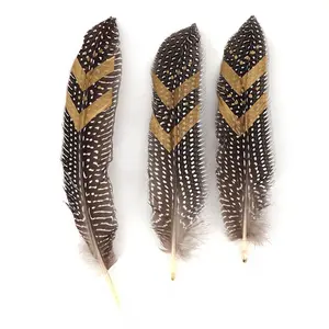 Wholesale High Quality Natural Patterned pearl chicken feathers Guinea Fowl Wings Golden print Feather for crafts