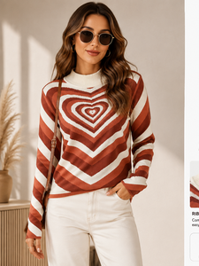 Pull tricoté à manches longues pour femme, col montant, dégradé de couleurs, anti-plis, anti-rétrécissement, color block, tendance, en promotion - Product Image 1