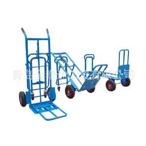Folding Handcart Heavy Duty Cargo <b>Trolley</b> <b>Four</b> <b>Wheel</b> Steel Industrial Warehouse Truck HT1824 Blue Single Layer Foldable - Product Image 1