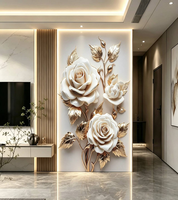 Autocollant mural en relief 3D haute définition, motif de fleurs en PVC imperméable, rose et feuille dorée, pour la chambre à coucher, le canapé, le fond de mur