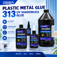 Colle UV sans ombre 313, liquide transparent, adhésif UV pour l'artisanat, le verre, le cristal, l'acrylique, le plastique, le métal et la résine, 10 ml, 50 ml
