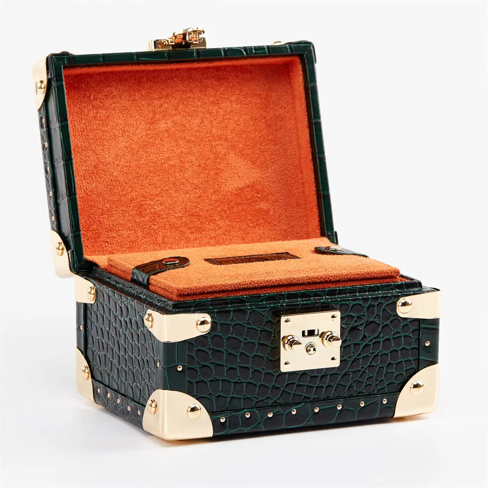 Wholesale Luxury High Quality Crocodile Leather Watch Case Trunks Gift Packaging Storage Custom 2 Slots Watch Trunk Box