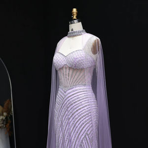 Jancember LSZ070 Glaromous Crystal Lila Lentejuelas Con Cuentas Noche Cabo Manga Vestidos de baile - Product Image 4