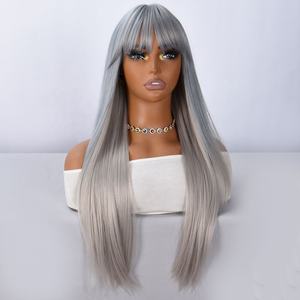 Parrucca Sintetica Smilco <span class=keywords><strong>2026</strong></span> Nuova Collezione Borgogna con Riflessi Blu e Bianchi, 28 Pollici, con Frangia, Resistente al Calore, Capelli Lisci Sintetici SM582 - Product Image 3