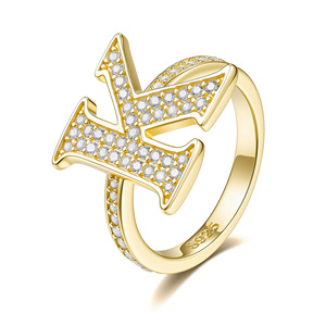 Luxury 18K Gold Plated Moissanite Cocktail <b>Ring</b> Letter D Pave Setting Round Brilliant Cut <b>925</b> <b>Silver</b> Unisex Jewelry - Product Image 2