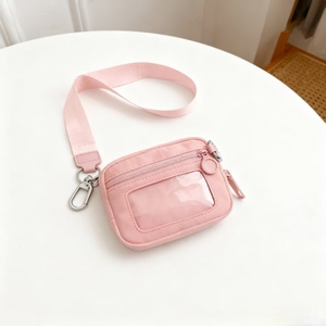 Custom Logo Nylon Keychain <b>Bag</b> with Wrist Strap <b>Mini</b> Zipper Closure Coin Purse Girls Travel Accessory Multiple Colors Available - Product Image 1