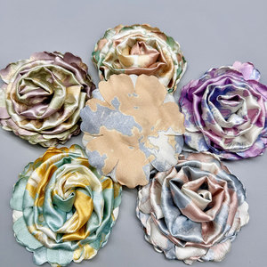 Fleur en tissu satiné faite à la main, rose tie-dye, pour pinces à cheveux, vêtements, chaussures, chapeaux, accessoires, fournitures artisanales - Product Image 2