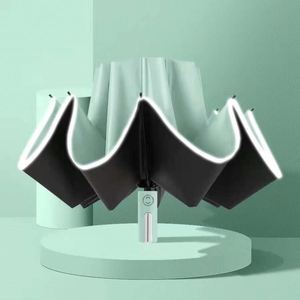 Parapluie portable automatique réversible 3 plis de 23 pouces avec bande argentée anti-vent et tissu imperméable - Product Image 5