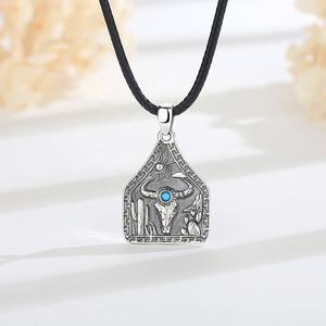 Collar <span class=keywords><strong>con</strong></span> Colgante de Cabeza de Vaca de Cobre Plateado de Alta Calidad, Acabado Oxidado Vintage, Joyería del Desierto Occidental al por Mayor <span class=keywords><strong>con</strong></span> Turquesa - Product Image 4