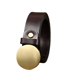 Men's Buckle Buckle 3.3CM Wide Head Layer Cowhide <b>Belt</b> Men's Leather Smooth Round Buckle <b>Belt</b> - Product Image 1