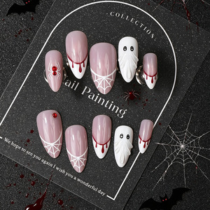 Faux ongles à pression pour Halloween, 24 pièces, motif fantôme, araignée, goutte de sang, faux ongles amovibles pour fête cosplay, style DIY - Product Image 2