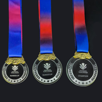Logo personnalisé Médaille ronde Plaque en cristal Trophée de plaque en verre transparent avec support en métal