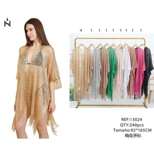 Cardigan con Motivo a Fiori di Prugna 92x165cm, Copricostume con Frange per Spiaggia - Product Image 1