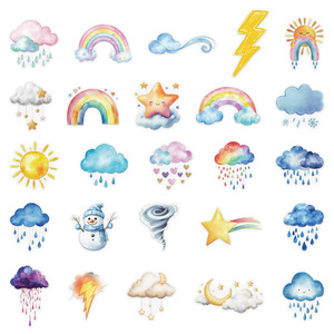 50 autocollants transparents mignons de dessins animés avec des symboles météorologiques <span class=keywords><strong>nuage</strong></span>, <span class=keywords><strong>soleil</strong></span>, étoile et pluie - Product Image 4