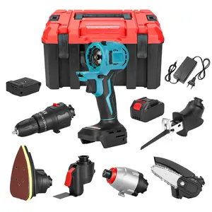 9-Piece Hand Cordless Drill Impact Screwdriver Set Multi Electric Heads Brushless Power Combo Kit Batteries Charger Combination