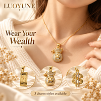 LUOYUNE Collier pendentif porte-bonheur doré avec motif billet de banque, sac d'argent et signe dollar, bijou scintillant et audacieux, cadeau pour hommes et femmes