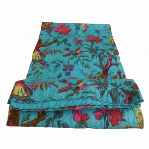 Edredón Kantha de algodón hecho a mano Reversible de retazos étnicos, ropa de cama Bohemia para todas las estaciones, colcha, manta - Product Image 1