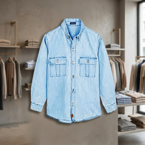 Unisex 100% Cotton <b>Denim</b> Shirt Collar Custom Logo Print Solid Pattern Casual Sporty Summer Front Button Jacket <b>Coat</b> - Product Image 4