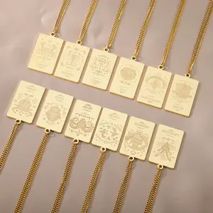 YWLY Nova Astrologia Personalizada Quadrado 12 Cartão do Zodíaco Tarot Colar Jóias Custom Gold Stainless Steel Sign Pingente Colar