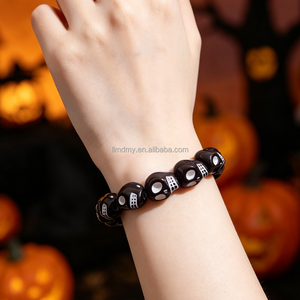 Bracelet élastique tête de mort pour fête gothique, accessoire style <span class=keywords><strong>rockabilly</strong></span>, bijoux pour événement à thème vintage, cadeau de Noël - Product Image 3