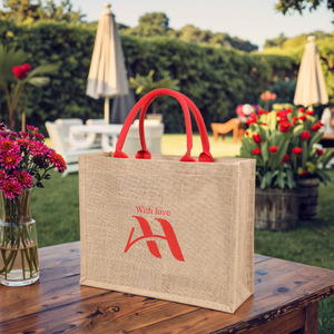 Cadeau de luxe boutique sac à provisions taille moyenne chic dame plage fourre-tout sac de jute avec logo personnalisé - Product Image 1