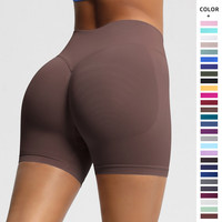 Naadloze yogashorts voor dames met hoge taille, effen perzikkleur, vierweg stretch, sneldrogend, vocht afvoerend