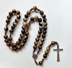 手作りアクリルビーズ容赦の十字架ビーズ男性のためのカトリックロザリオコードネックレス