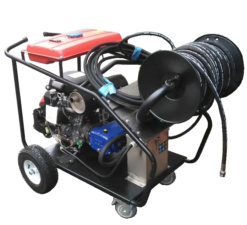 22HP benzinli 200bar 50LPM endüstriyel pompa topluluk yüksek basınçlı su jeti pis su borusu drenaj kanalizasyon temizleme makinesi